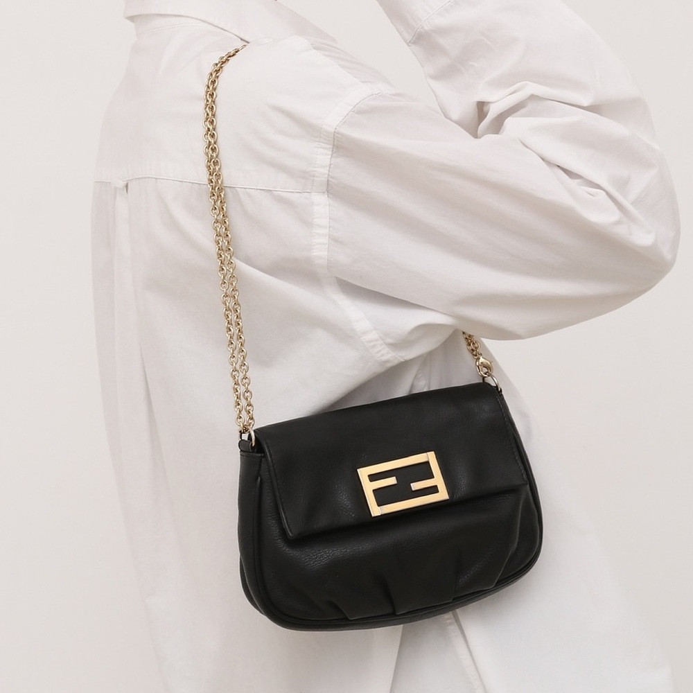 Fendi Black Shoulder Bag with Gold Chain